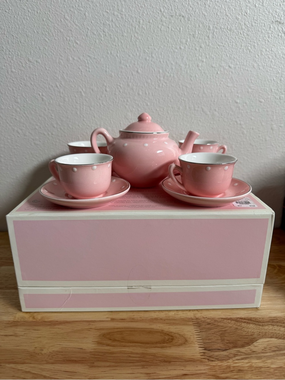 Pottery Barn Kids Let’s Play Pink Polka Dot Ceramic Tea Set 2018 w/ Box